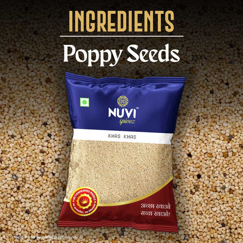 NUVI Spicez Khas Khas poppy seeds package showcasing authentic Indian ingredients.