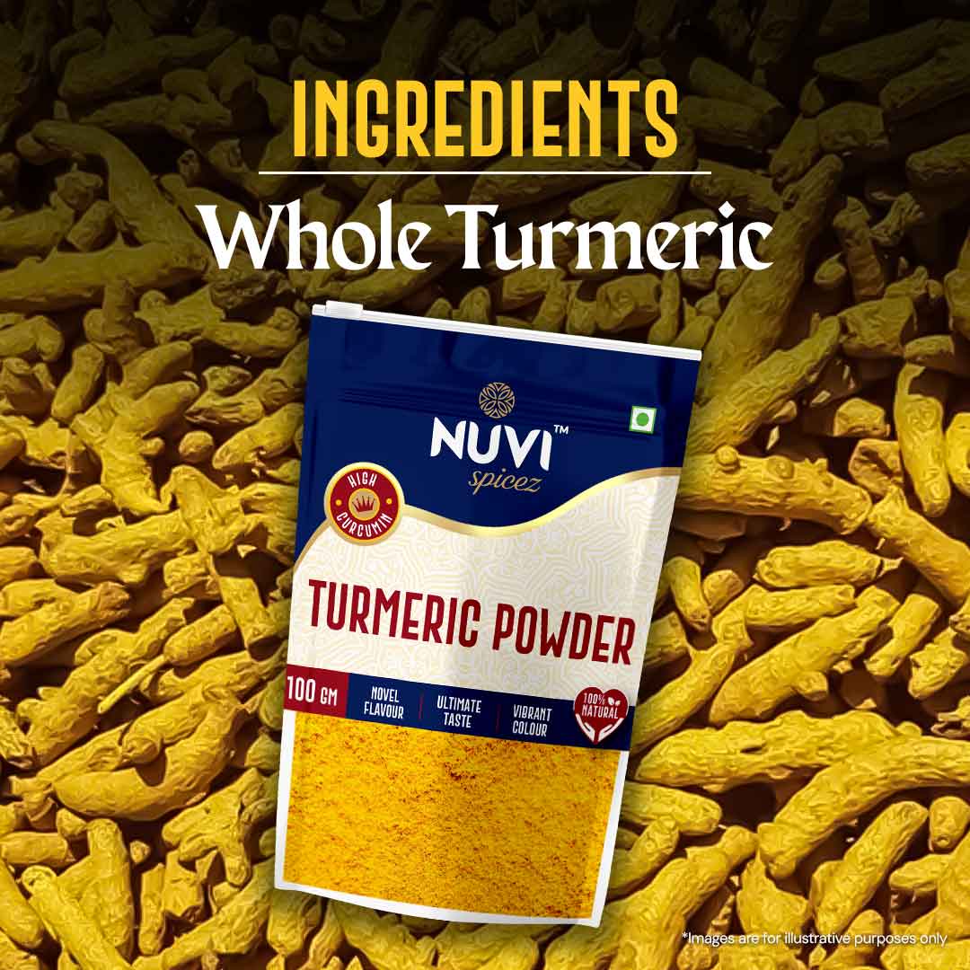 Turmeric Powder packaging featuring whole turmeric ingredients, showcasing premium Turmeric Powder.