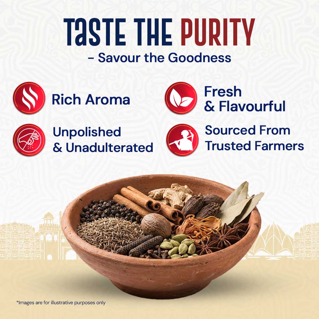 Taste the purity of Sabut Garam Masala with rich aroma and fresh spices sourced from trusted farmers.